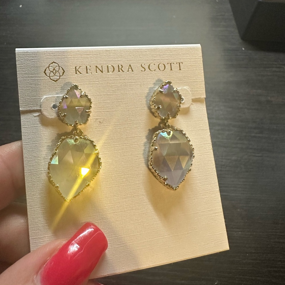EUC Kendra Scott Iridescent Slate & Gold Quincy earrings - Picture 4 of 5
